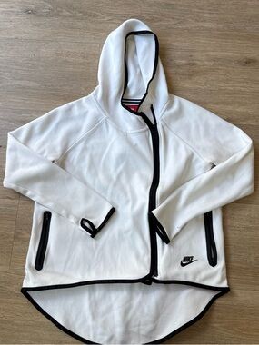 Nike Women’s White Hooded Zip-Up Thin Jacket with Black Trim S/P